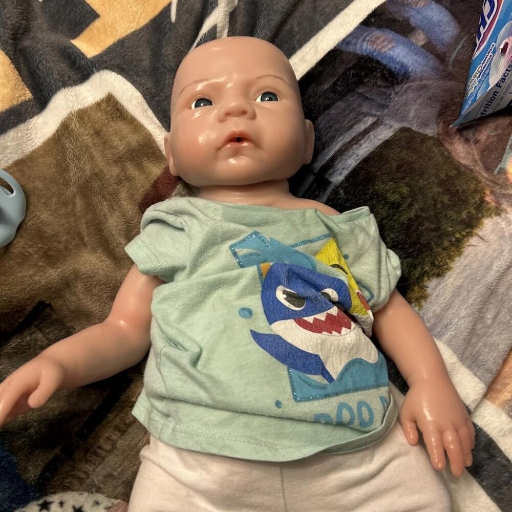 🆕18 inch Full Body Platinum Silicone Bald Baby Dolls Opened Eyes Newborn Boy